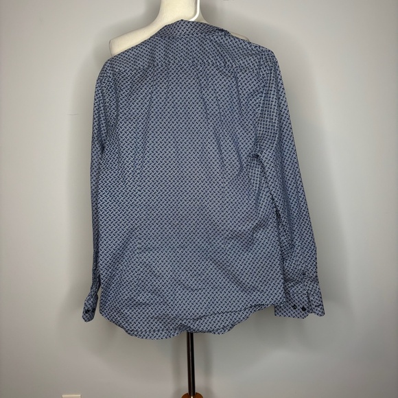 Express- Blue & White Square Pattern Extra Slim 1MX Button-down Shirt - Picture 2 of 2